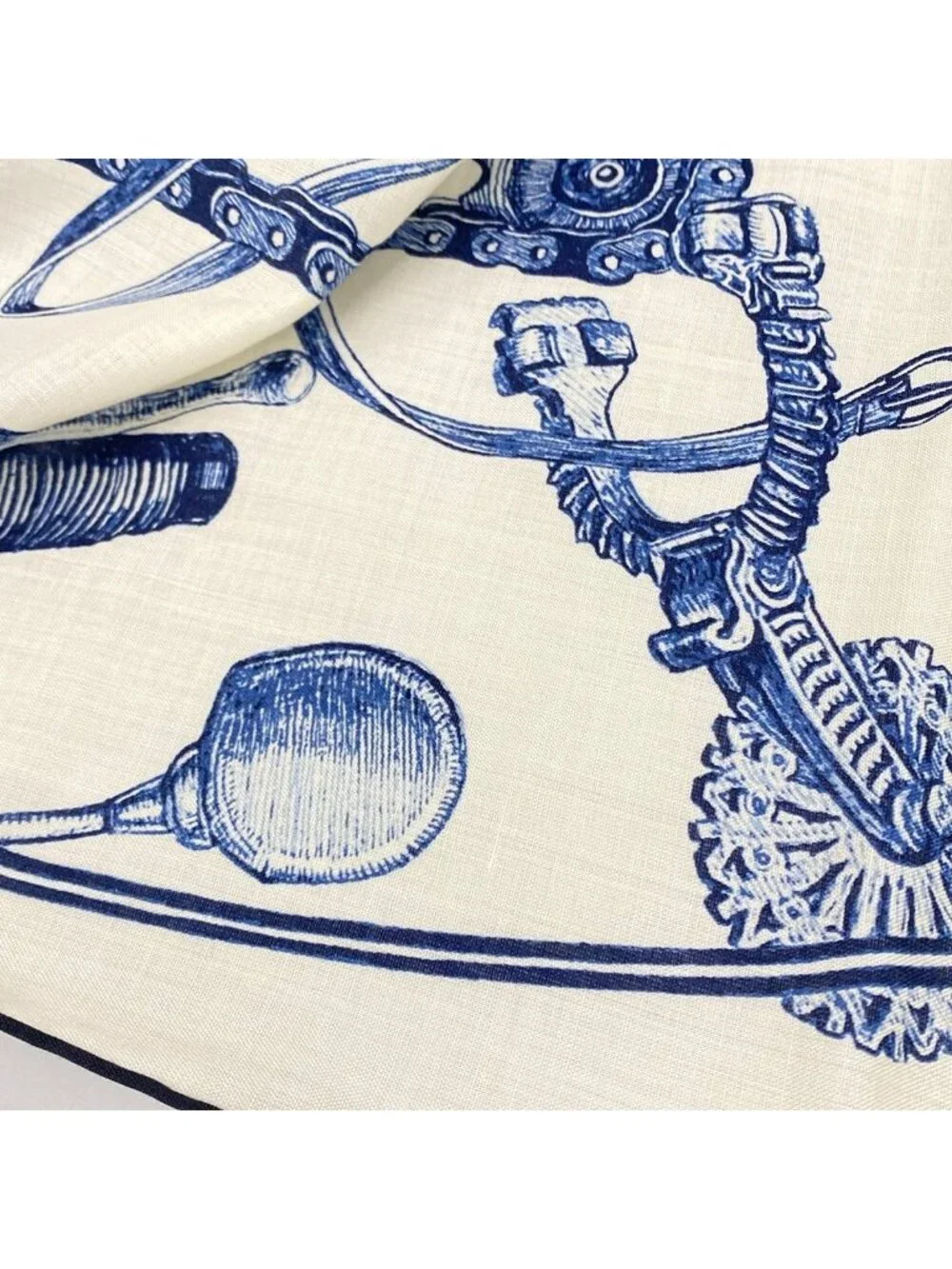 Hermes Shawl Carre 140 Ivory Navy Blue Green 24 Rue du Faubourg Saint Honore